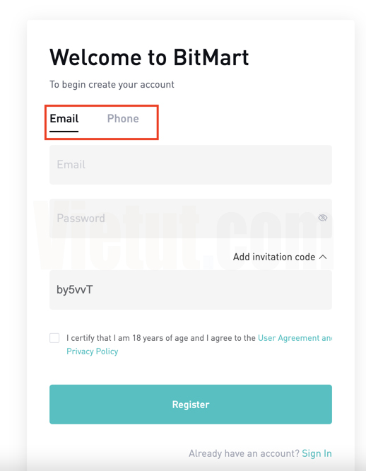 Cách đăng ký tài khoảng Bitmart
